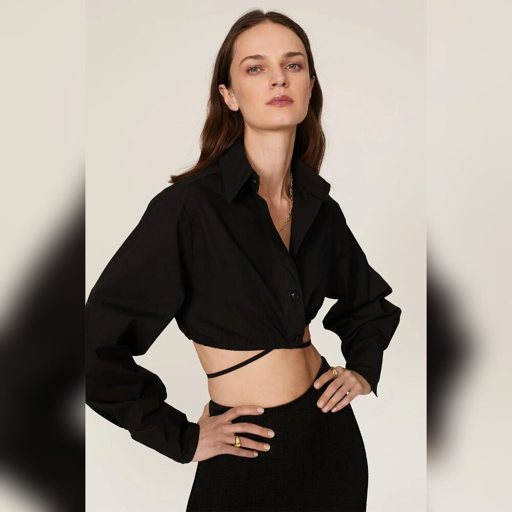 Matthew Bruch cropped tied button-up top - Picture 2 of 12